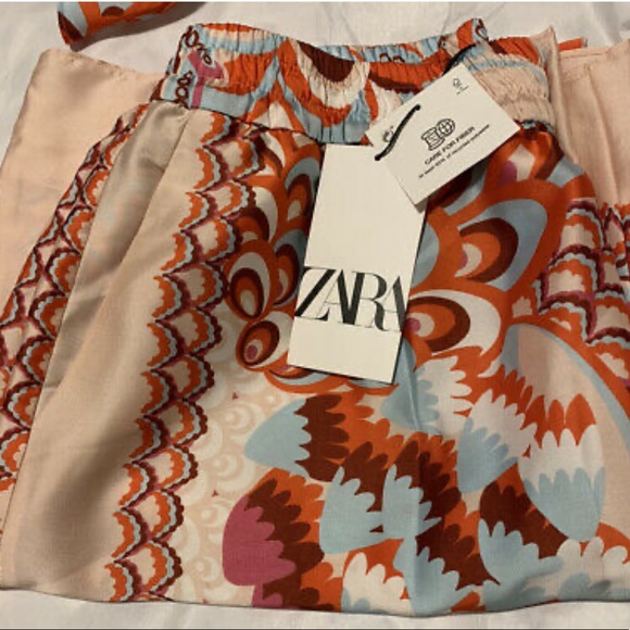 ZARA NWT SS21 MULTICOLORED FLOWY PATCHWORK PANTS - Picture 6 of 8